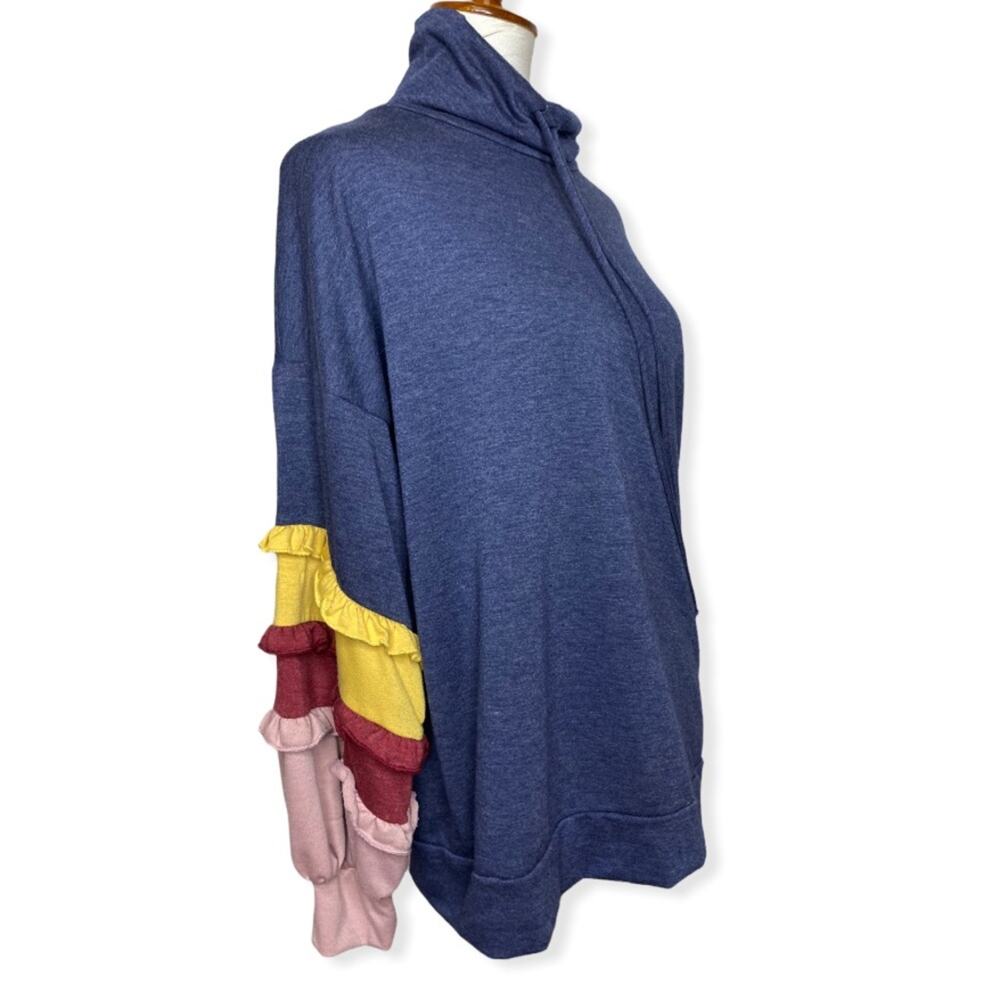 Raw Edge Ruffle Colorful Sleeve Oversized Sweatshirt